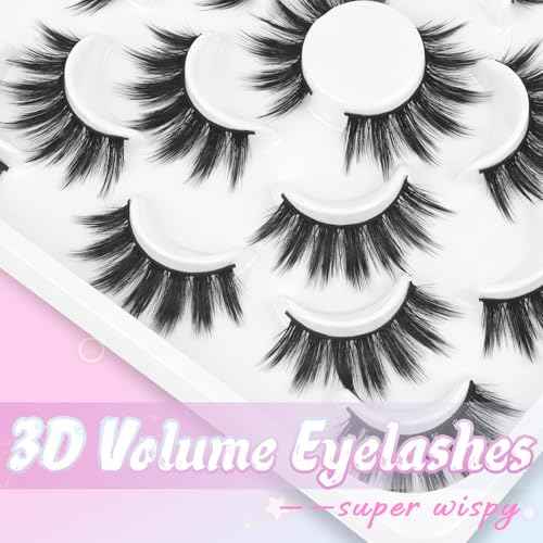 Losha False Eyelashes 10 Pairs Wispy Faux Mink Lashes Soft 3D Volume Fake Eyelashes Handmade Reusable False Lashes Dramatic Long Eye Lashes Pack (Glam)