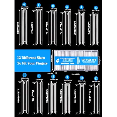 240PCS No C Curve Square Nail Tips, XXXL Half Cover Clear Nail Tips for Acrylic Nails, 3XL Straight Tapered Square Fake Nails Tips Set, 12 Sizes Flattened Acrylic Nails Tips for Nail Salons and DIY