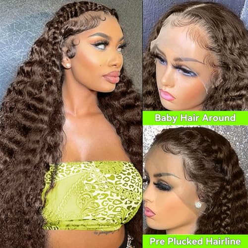 Chocolate Brown Lace Front Wig Human Hair 13x6 HD Deep Wave Lace Front Wigs Human Hair Colored Deep Curly Lace Frontal Wigs Glueless Wig for Woman Pre Plucked 22 Inch
