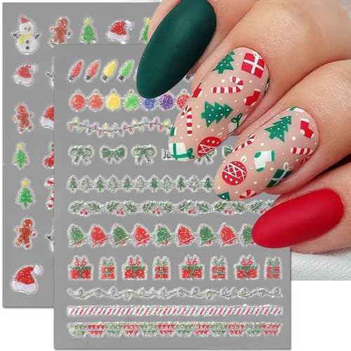 30 Sheets Nail Stickers - 3D Cartoon Christmas Art, Self-Adhesive Decals for Women - Winter Snowflake, Santa Claus, Snowman, Xmas Tree Themes