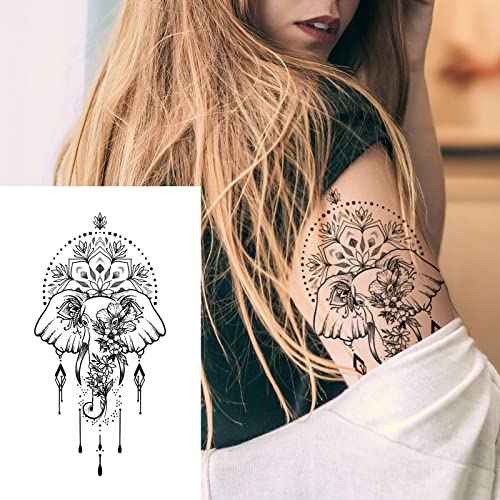 32Sheets Women Temporary Tattoo Sticker,Henna Feather Mandala Datura Flowers Temp Tattoos For Women