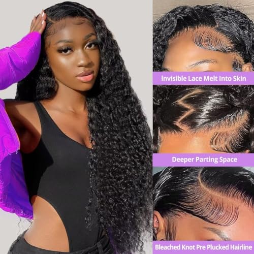 20 Inch 13x6 Deep Wave Lace Front Wigs Human Hair Wig for Women 12A 200% Density HD Lace Front Wigs Human Hair Pre Plucked with Baby Hair Natural Black
