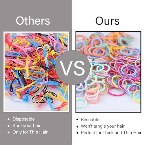 300PCS Elastic Hair Bands for Kids and Women, 3 Styles Small Thin Hair Ponytail Holder, Baby Girls Hair Ties No Damage, Diameter 1.0inch Mini Colorful Rubber Bands Accessories, Daughter Birthday Gift