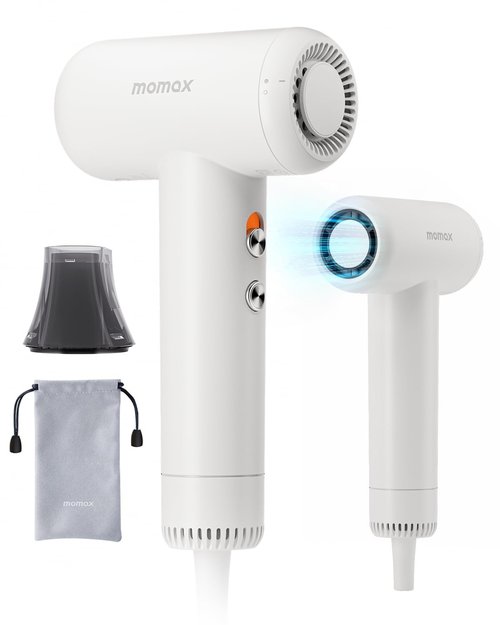 momax High-Speed Hair Dryer - Mini Blow Dryer with 110,000 RPM Brushless Motor, Negative Ionic for Fast Drying, Low Noise, Portable with Magnetic Nozzle, Lightweight Design for Home and Travel