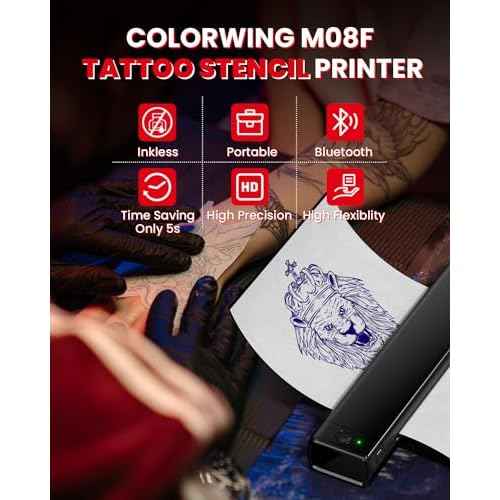 COLORWING M08F Portable Wireless Tattoo Stencil Printer, Thermal Inkless Bluetooth Tattoo Stencil Machine with 10pcs Tattoo Transfer Paper, Ideal for Tattoo Artists & Beginners - Black