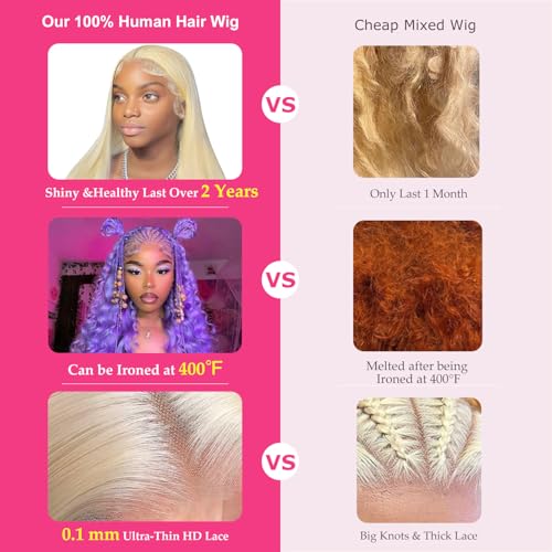 613 13x6 Lace Front Wig Human Hair 200% Density 22 Inch 613 HD Lace Frontal Wig with Baby Hair Straight Blonde Lace Front Wigs Pre Plucked