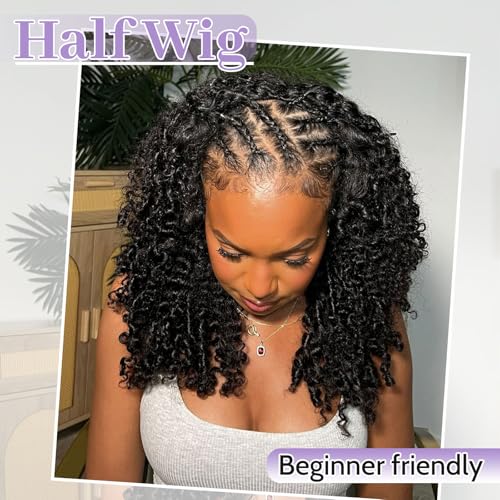 Kinky Curly Half Wig Human Hair 210 Density 100% Unprocessed 3 In 1 Half Wig Curly Human Hair With Drawstring Seamless Flip Over Wigs Glueless Beginner Friendly 16 Inch