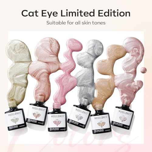 Modelones Cat Eye Gel Nail Polish Set, Holographic Glitter 6 Colors with Magnet, Sparkle Galaxy Series Nude Pink Gel Polish, Soak Off Led Gel Polish Kit, Nail Art, Salon DIY Gifts
