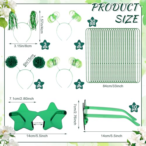 50 Pcs Green Holiday Party Accessories Pom Pom Party Headbands Star Shape Sunglasses Bead Necklaces Stuff Favors for Birthday Wedding Supplies(Classic)