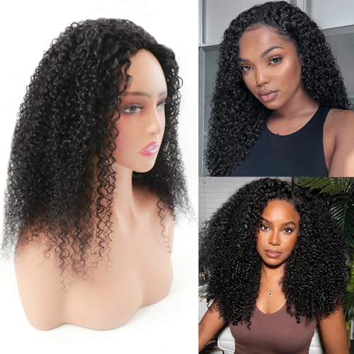 Kinky Curly Half Wig Human Hair 200% Density 24 Inch 3 In 1 Seamless Flip Over Drawstring Ponytail Headband Wig Human Hair Glueless Wear and Go 100% Human Hair Burmese Kinky Curly Half Wigs (24 inch)