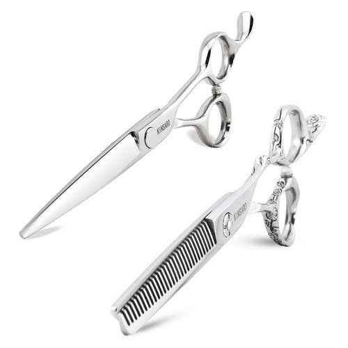 Hair Scissors Set 6INCH 440C Hair Cutting Scissors and Rose Handle Hair Thinning Shears Kinsaro