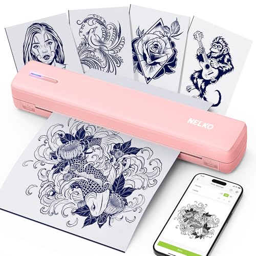 Nelko Tattoo Stencil Printer, D810 Wireless Thermal Tattoo Printer with 10pcs Tattoo Transfer Papers, Portable Tattoo Machine for Artist & Beginners, Compatible with Phones, Tablets & PC, Pink