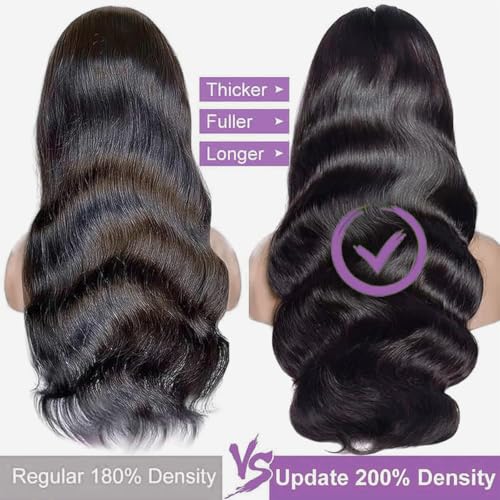 Body Wave Lace Front Wigs Human Hair 13x6 HD Lace Front Wigs Human Hair 200 Density Brazilian Virgin Wigs Glueless Lace Frontal Wig for Women Natural Black Pre Plucked 20 Inch