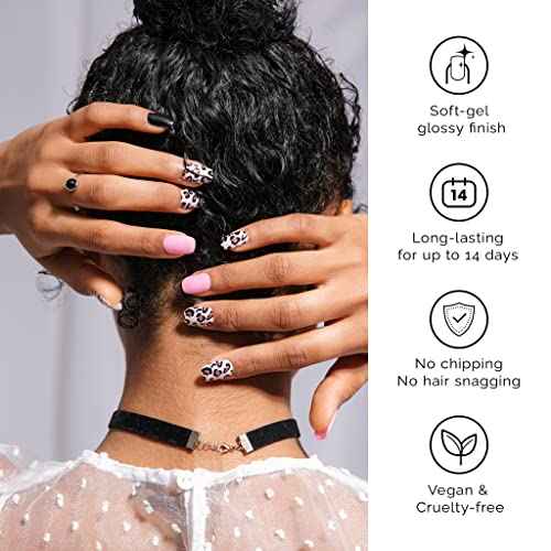 NAILOG Semi Cured Gel Nail Strips (20 Extra Long Polish Stickers/Wraps) ¦¢ Glossy & Long Lasting Soft Gel Finishing ¦¢Pink Leopard