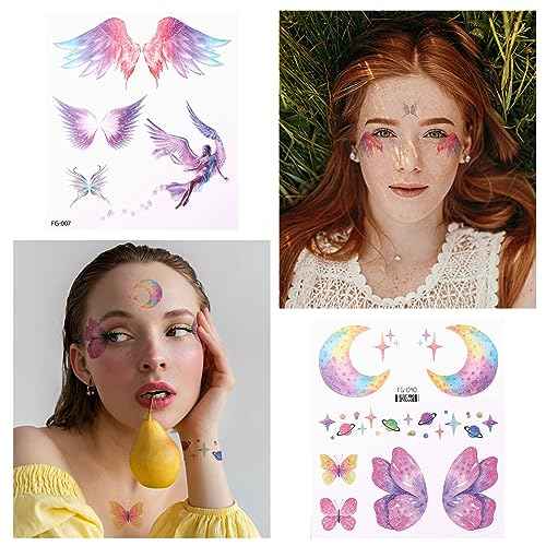 14 Sheets Glitter Butterfly Tattoos Temporary Stickers Waterproof Butterfly Face Tattoo Glitter Fairy Wings Makeup Fake Tattoos For Girls Fairy Princess Party Birthday Party Favor Gifts