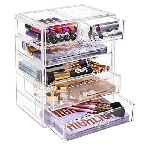 Sorbus Acrylic Makeup Organizer Set, 6-Drawer Vanity & Countertop Cosmetic Storage with Small & Wide Drawers, Clear Makeup Storage for Brushes, Lipsticks, Jewelry ? Holiday Gift for Women & Teens