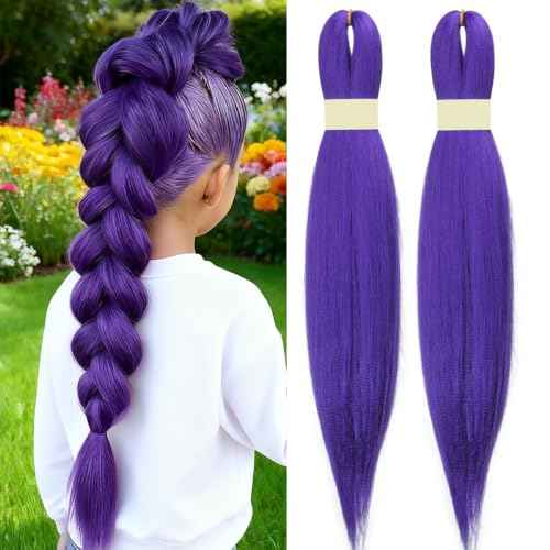 long Purple Braiding Hair Pre stretched Synthetic Hair Extensions for Braids,Yaki Texture Purple Hair Extensions for Stage Party Halloween Costume Cosplay 24 inch