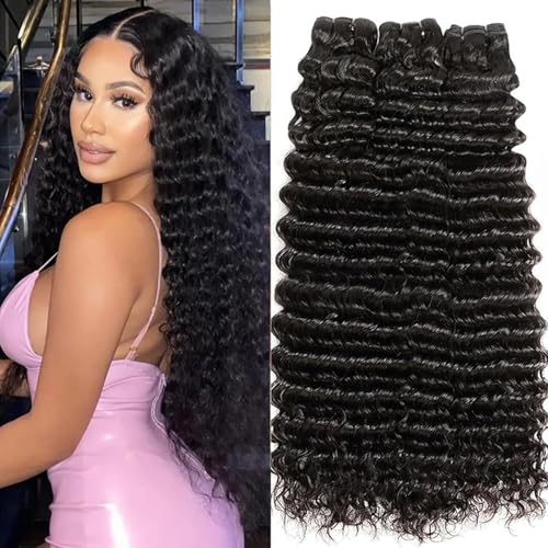 Deep Wave Bundles Human Hair 16 18 20 Inch Deep Curly Bundles 12A Grade 100% Unprocessed Brazilian Virgin Hair Wet and Wavy Bundles Double Weft Natural Black Color