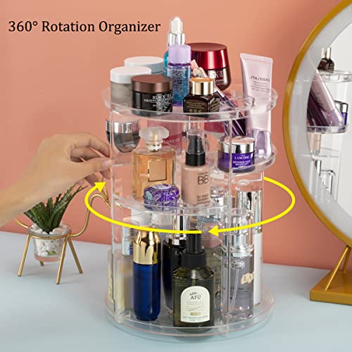 Argox 360¡Æ Rotating Makeup Organizer, Skincare Storage Box, Cosmetic Display Case with Brush Holder Perfume Tray, Multifunctional Rotating Rack Suitable for Dressing Tables and Bathroom Countertops
