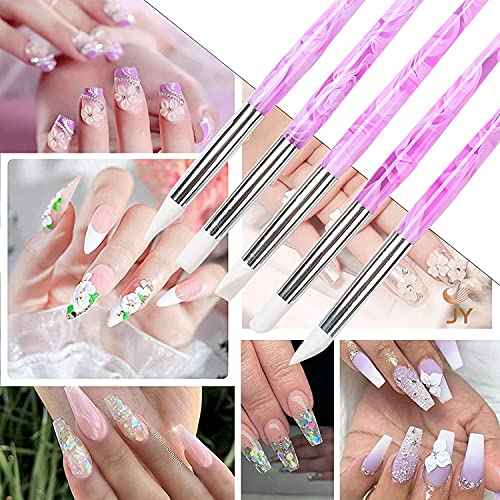BQAN 5Pcs Nail Art Sculpture Pen, Silicone Nail Art Brushes for Gel, Acrylic Nails, Foil Carving, Drawing & Shaping, Nail Art Tools for Home Salon