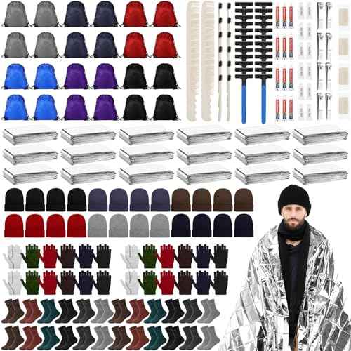 Coume 288 Pcs/24 Set Homeless Care Package Supplies Bulk Winter Hygiene Kit for Homeless Care Included Drawstring Bags Blankets Winter Item Sets and Toiletry Kits for Men Women