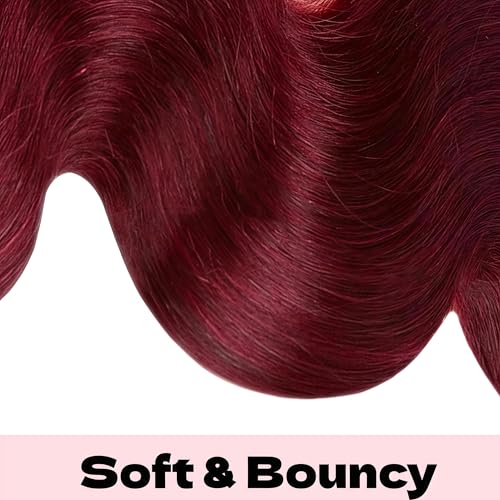 Burgundy Bundles Human Hair 24 26 28 Inch 3 Bundles Body Wave Human Hair Extensions for Women Double Weft Weave Brazilian Bundles Human Hair 99J Color