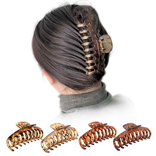 OWIIZI Large Hair Claw Clips for Women 4.3" Matte Leopard Jumbo Hair Clips Non-Slip Ponytail Barrette Strong Hold Claw Clips for Girls Long Thick Hair (4Packs)