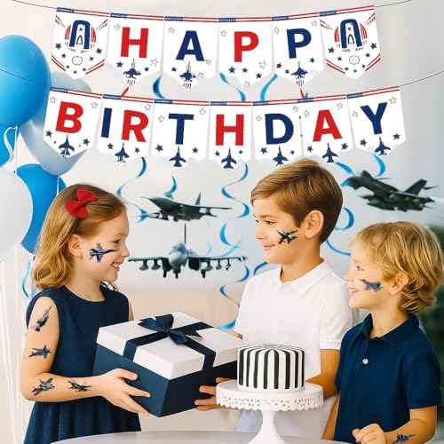 96PCS Jet Temporary Tattoos Pre-Cut Fighter Jet Birthday Party Decorations Party Favors Supplies Aircraft Plane Airplane Military Tattoos Stickers for Kids Boys Girls Gifts (Normal)