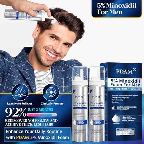 5% Minoxidil for Men Foam Hair Growth - Minoxidil Foam Hair Regrowth Treatment for Men, Topical Hair Loss Treatments, Extra Strength Thicker & Fuller Hair, 2 x 2.11 oz for 2 Months