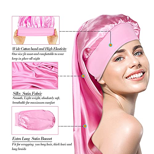 4 Pieces Extra Large Satin Sleep Cap for Long Hair,Long Dreadlock Night Sleep Bonnet for Women
