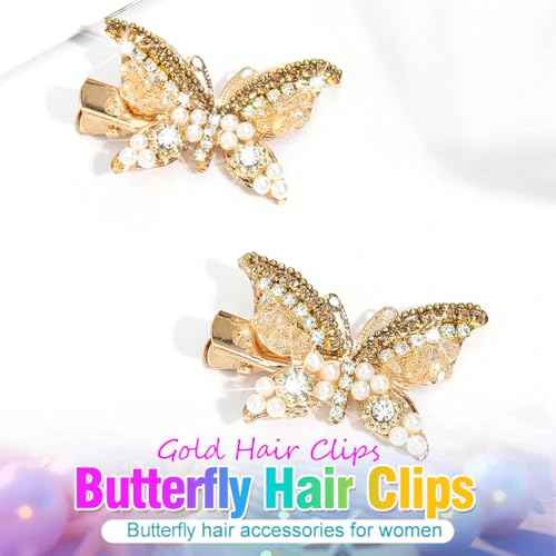 BARTOSI Butterfly Hair Clips Sparkly Gold Hair Clip Small Cute Hair Pins Butterfly Hair Accessories for Women and Girls (Pack of 2)