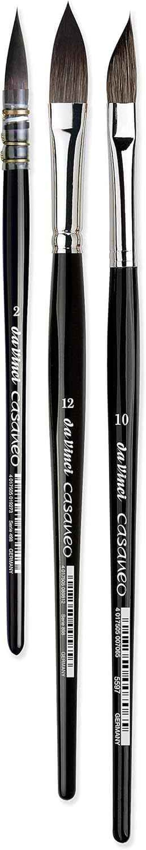 da Vinci Brushes 4250DV Watercolor Brush Set, Quill Size 2, Slant Size 10, Oval Size 12, Black 3 Each