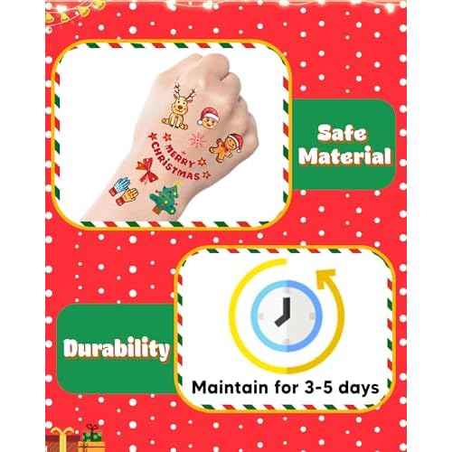 180 Styles Non-luminous Christmas Tattoos Party Favors for Kids, Christmas Goodie Bag Stocking Stuffers Temporary Tattoos, Christmas Classroom Gifts Treats Party Games Supplies for Kids Boys Girls