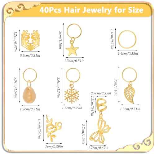 40Pcs Gold Hair Jewelry for Women Adjustable Hair Cuffs for Braids Loc Jewelry Metal Hair Rings Clips Braid Hair Dreadlock Braid Accessories for Women Men Music Festival Party