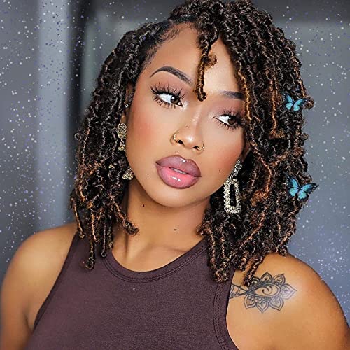 Toyotress Butterfly Locs Crochet Hair - 12 inch 6 Pcs Ombre Brown Pre-twisted Distressed Crochet Braids, Short Bob Faux Locs Pre-looped Synthetic Braiding Hair Extensions (12 Inch, T30-6P)