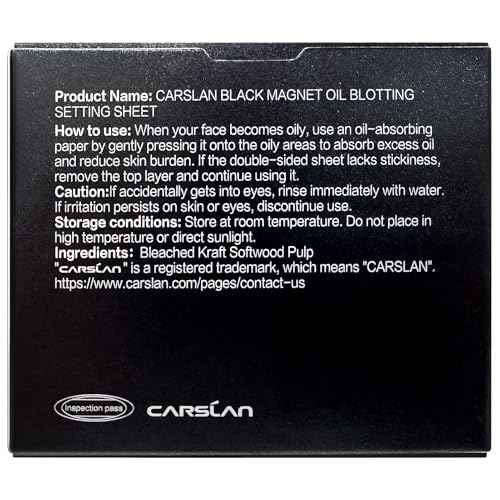 CARSLAN Black Magnet Oil Blotting & Setting Sheets with Mirror & Powder Puff, 2-in-1 Oil Absorbing Facial Papers, Natural Plant Fiber, On-the-Go Touch-Up, 150 Sheets + 8 Refill Pads