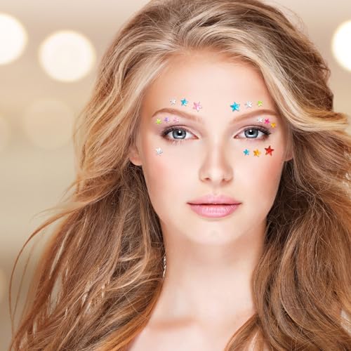OIIKI 6 Sheets Colorful Star Face Gems Stickers, Eye Rhinestones Makeup Stickers, Women Makeup Jewels, Rave Accessories for Parties, Festival, Daily Use (1sheet/88pcs)