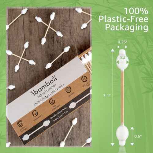 Ibambo 100% Bamboo Cotton Swabs for Ears (200-Pack) - Perfect for Baby & Personal Care | Double-Tipped Ear Swabs Cotton for Makeup & Cleaning | FSC Certified & Hypoallergenic, Made for All Ages & Pets