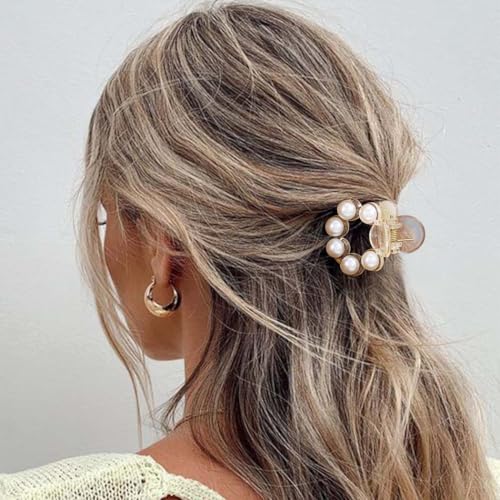 BARTOSI Pearl Claw Clips Cute Small Hair Clips Nonslip Hair Claw Barrettes Hair Accessories for Women and Girls (Pack of 3)