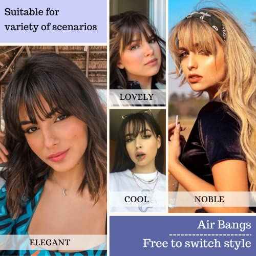 NAYOO Bnags Hair Clip- Dark Brown Fake Bangs 100% Real Human Hair Extensions Wispy Bangs for Women Fringe with Temples Hairpieces Curved Bangs for Daily Wear£¨Dark Brown Wispy Bangs£©