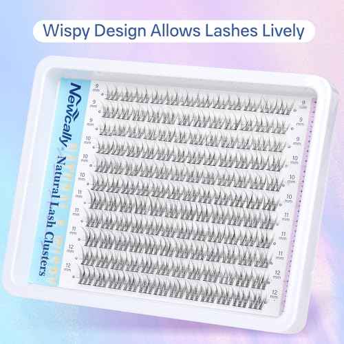 Natural Lash Clusters Kit DIY Lash Extension Kit Wispy Eyelash Extension Kit C-curly Individual Lashes Kit 9-12MM Short Eyelash Clusters with Lash Remover by Newcally