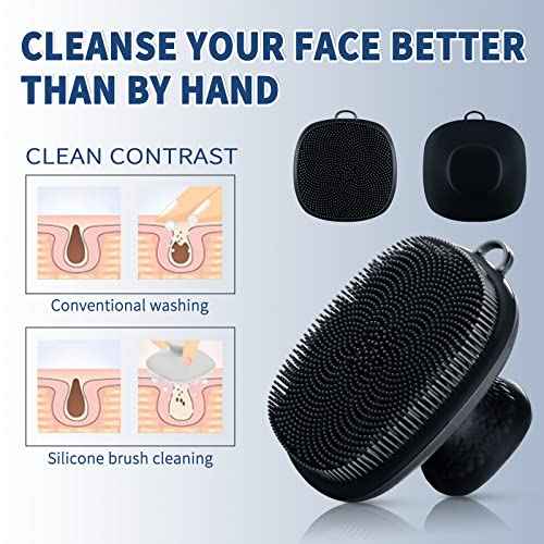 VWMYQ Face Scrubber, Silicone Face Scrubber for Men Facial Cleansing Brush Silicone Face Wash Brush Manual Waterproof Cleansing Skin Care Face Brushes for Exfoliating- Black