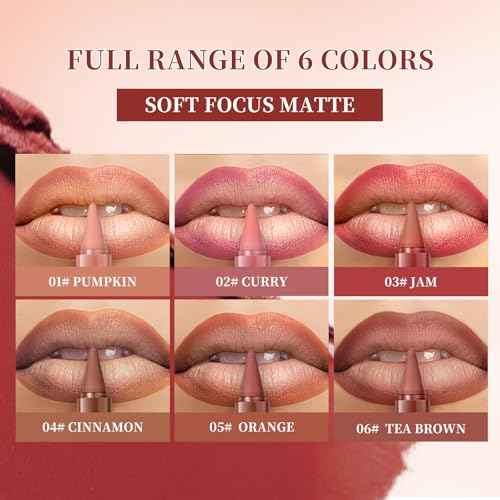 6 Pcs Gradient Lip Liner and Lipstick Combo Set - 2-in-1 Ombre Lipstick & Brown Lip Liner Duo - Waterproof, Long-Lasting, Matte Finish - Smudge-Proof, Full Coverage Lip Kit for Fuller & Plumper Lips