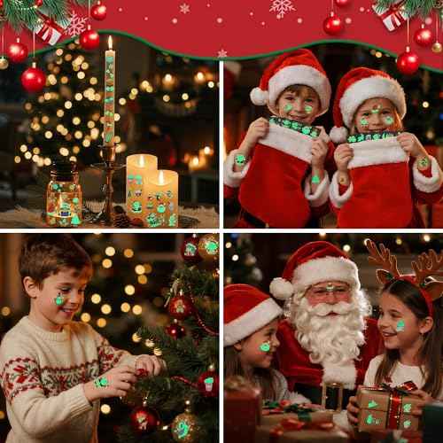 140+PCS Glow Christmas Temporary Tattoos for Kids Stocking Stuffers, Christmas Party Favors for Luminous Bulk Christmas Gifts, Christmas Accessories Kids Party Games Goodie Bag Stuffers