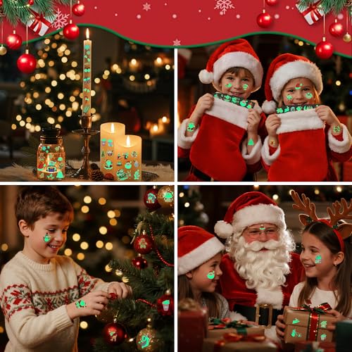 140+PCS Glow Christmas Temporary Tattoos for Kids Stocking Stuffers, Christmas Party Favors for Luminous Bulk Christmas Gifts, Christmas Accessories Kids Party Games Goodie Bag Stuffers