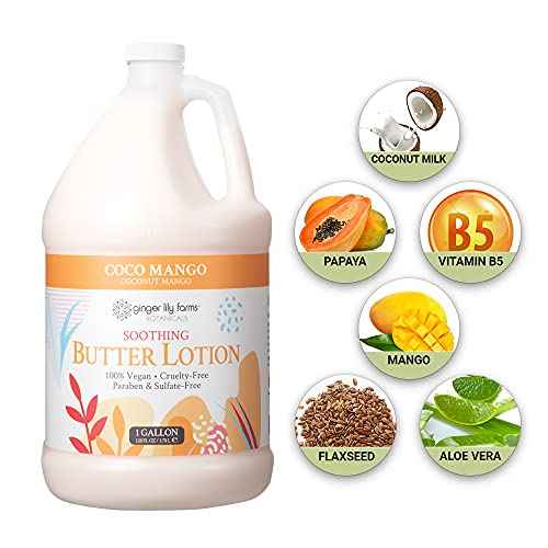 Ginger Lily Farm's Botanicals Soothing Butter Lotion, Coco Mango, 100% Vegan & Cruelty-Free, Coconut Mango Scent, 1 Gallon
