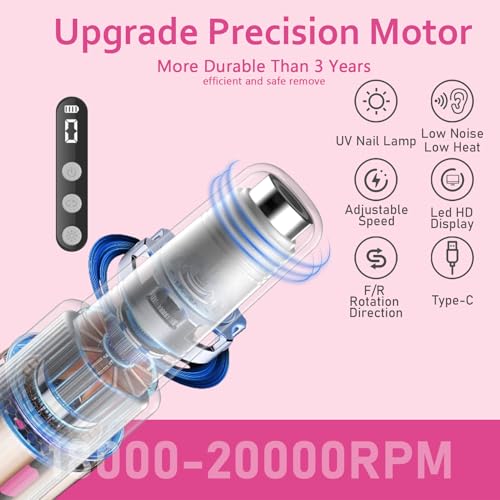 Electric Nail Drill Kit with U V Nail Lamp,Portable Cordless Electric Nail File with Display Screen,9 Speeds Professional Manicure Pedicure Polishing 12-in-1 Nail Drill Kit for Home and Salon Use