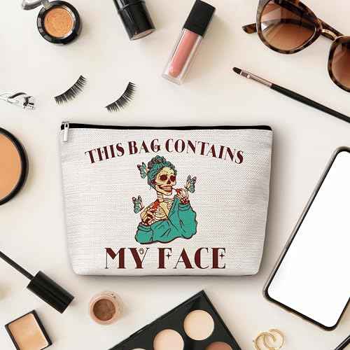 Goth Makeup Bag, This Bag Contains My Face Cosmetic Bags, Funny Skeleton Makeup Zipper Pouch Bag, Makeup Lover Inspired Gift, Birthday Gift For Women Girls, 13