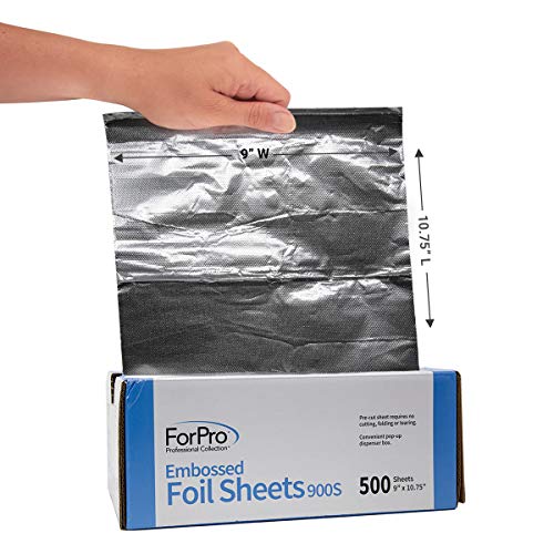 ForPro Professional Collection Embossed Foil Sheets 900S, Aluminum Foil, PopUp Dispenser for Hair Color Application and Highlighting, Food Safe, 9¡± W x 10.75¡± L, 500 Count