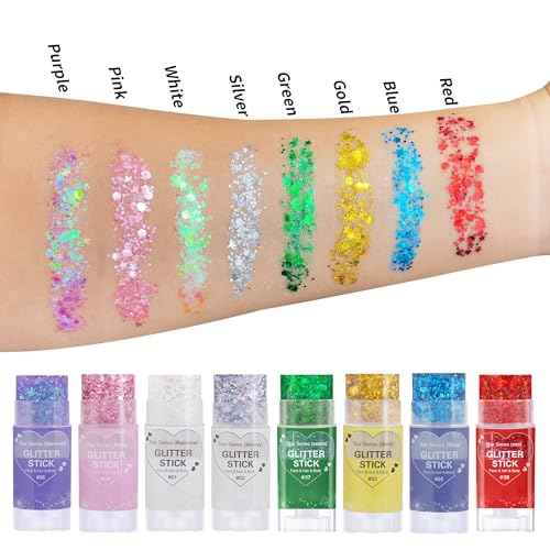 Purple Hair Glitter Stick,Halloween Body Face Glitter Makeup,Mermaid Costume Waterproof Singer Concert Outfits for Women,Mardi Gras Accessories Chunky Glitter Sequins Body Paint for Carnival